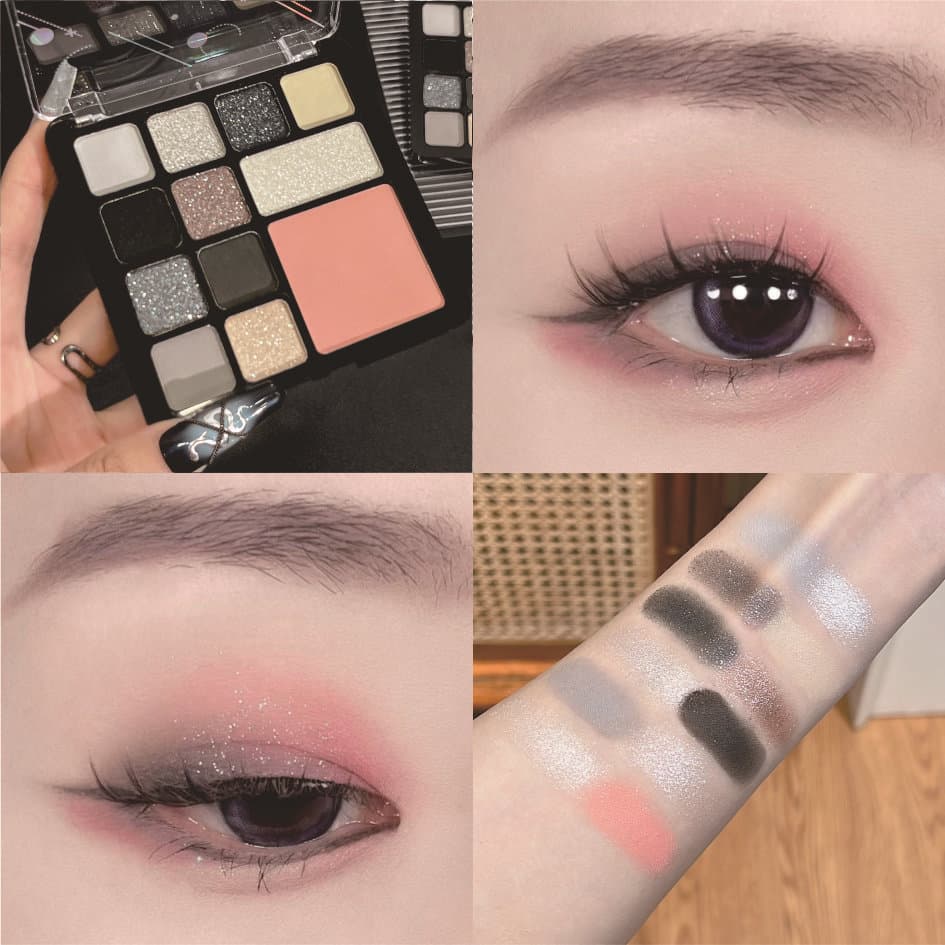 Jaded Sweet Cool Gamer 12-Color Eyeshadow Palette Cement Smoky Makeup Sparkling Pearlescent Matte Eyeshadow Blush All-In-One Palette