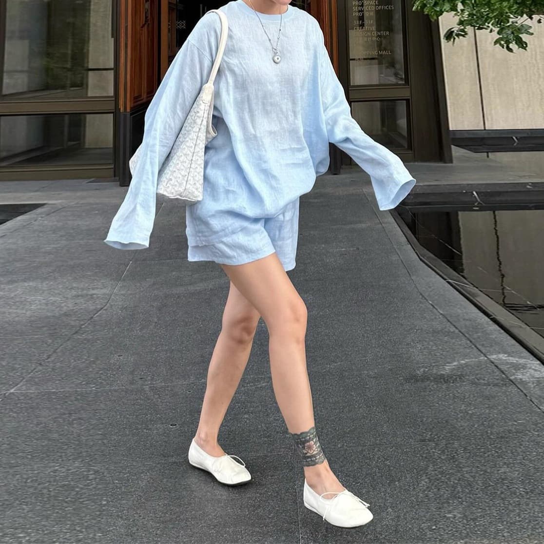 Korean Unique Stunning Long-Sleeve T-Shirt Set Women's Summer Lazy Relaxed Sun-Protective Top and Shorts Two-Piece Set
