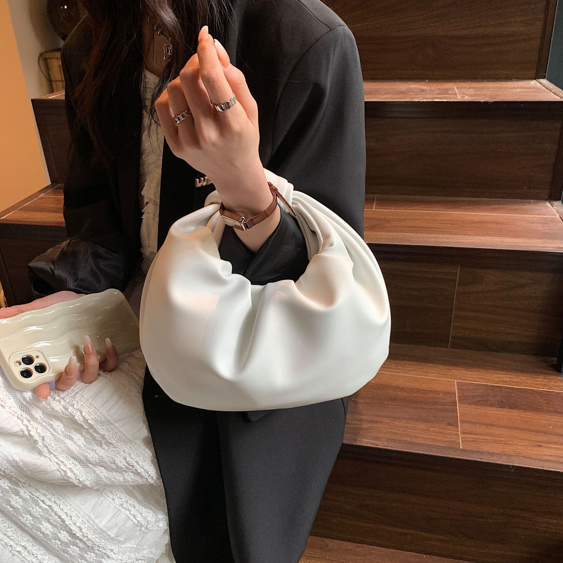 Fruit Gummy Cream Pleated Bag Women Autumn Winter French Fashion Textured Versatile Soft Handbag