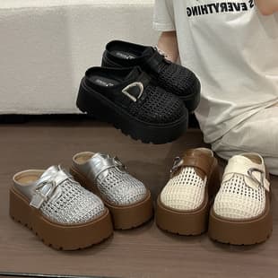 Small Size Platform Non-Slip Closed-Toe Mules for Women Summer 2026 New Style with Skirt Thick Sole Woven Birkenstock Shoes