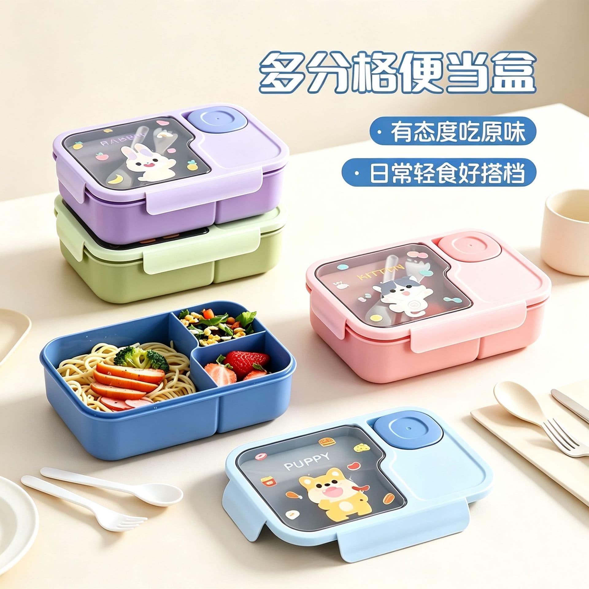 Student plastic lunch box Japanese-style office worker lunch box with rice can be microwaved and heated with cutlery lunch box cross-border