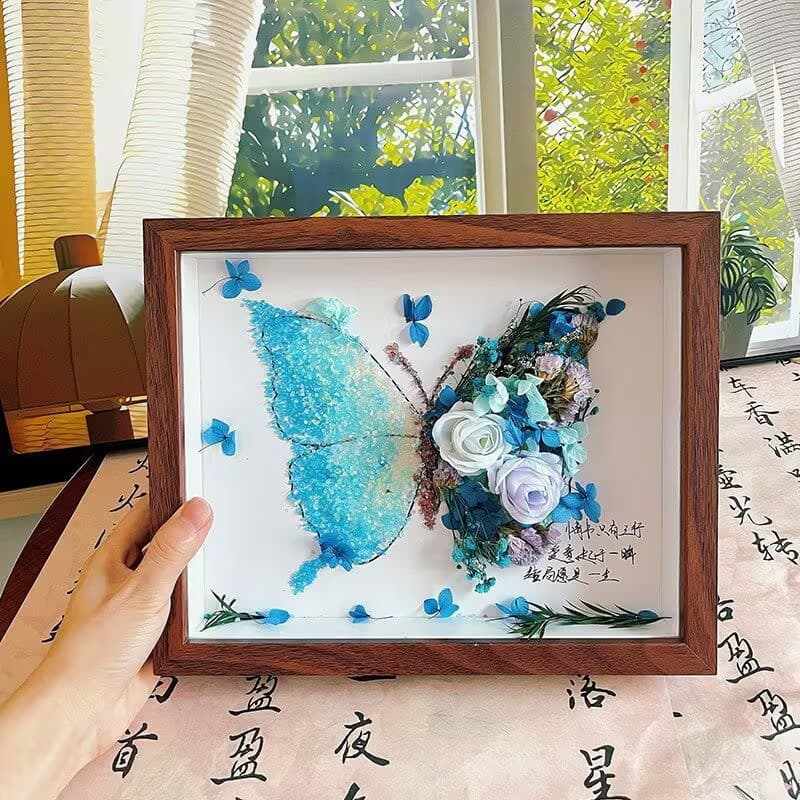 Creative DIY Butterfly Preserved Flower Photo Frame Kit, Hollow 3D Frame Butterfly Art, Gift for Friends