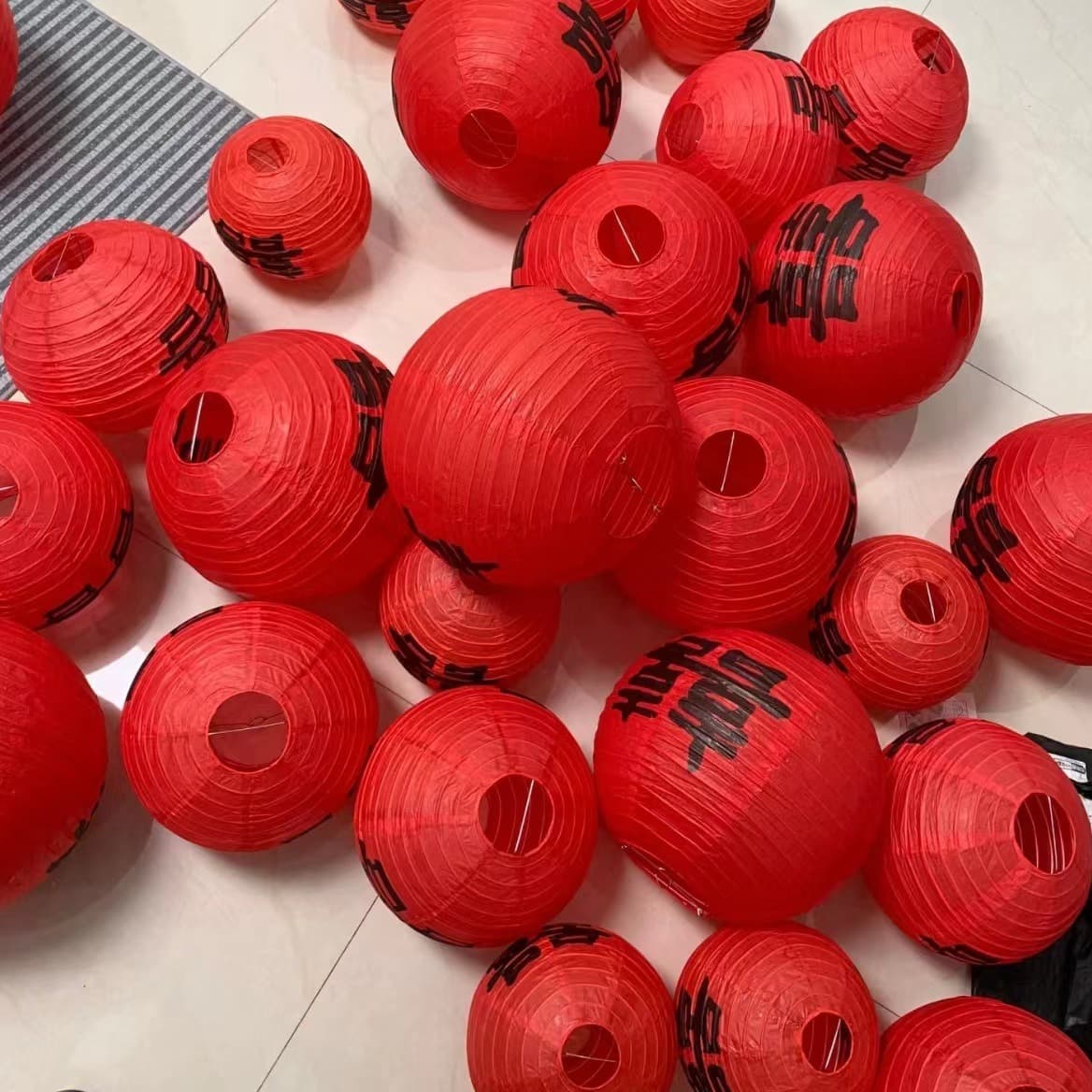 Wedding Decoration Large Red Double Happiness Lantern, Mid-Autumn Festival Scene Decoration Hanging Ornament, Round Red Paper Lantern, New Year Scene Setup