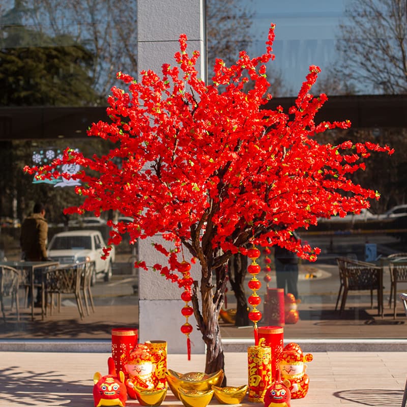 Simulated peach blossom tree, large New Year fake tree, plum blossom indoor and outdoor decoration, fortune praying tree, decoration, landscaping, wishing tree
