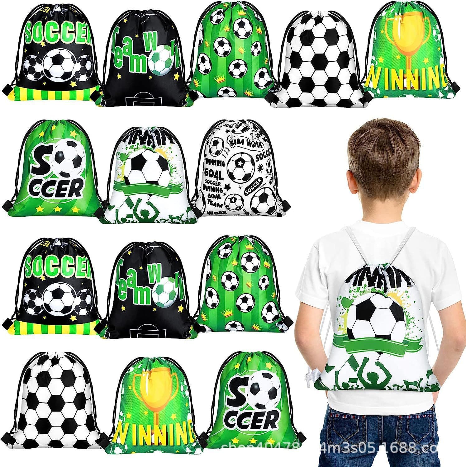 Football drawstring bags, children's birthday party drawstring backpacks, portable storage bags, cross-border new arrivals.