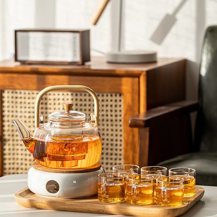 Heat-resistant glass fruit teapot with candle heating base and candlestick, luxury afternoon tea set