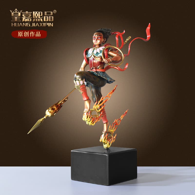 All-Bronze Nezha Ornament Third Prince Statue Sculpture New Chinese Style Living Room Wine Cabinet Decoration Craft High-End Gift