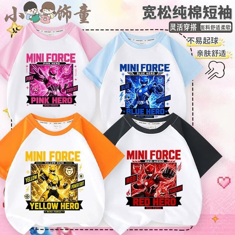 Cartoon Print Short Sleeve T-Shirt Summer Kids Raglan Half Sleeve Contrast Color Top Breathable Boys Top