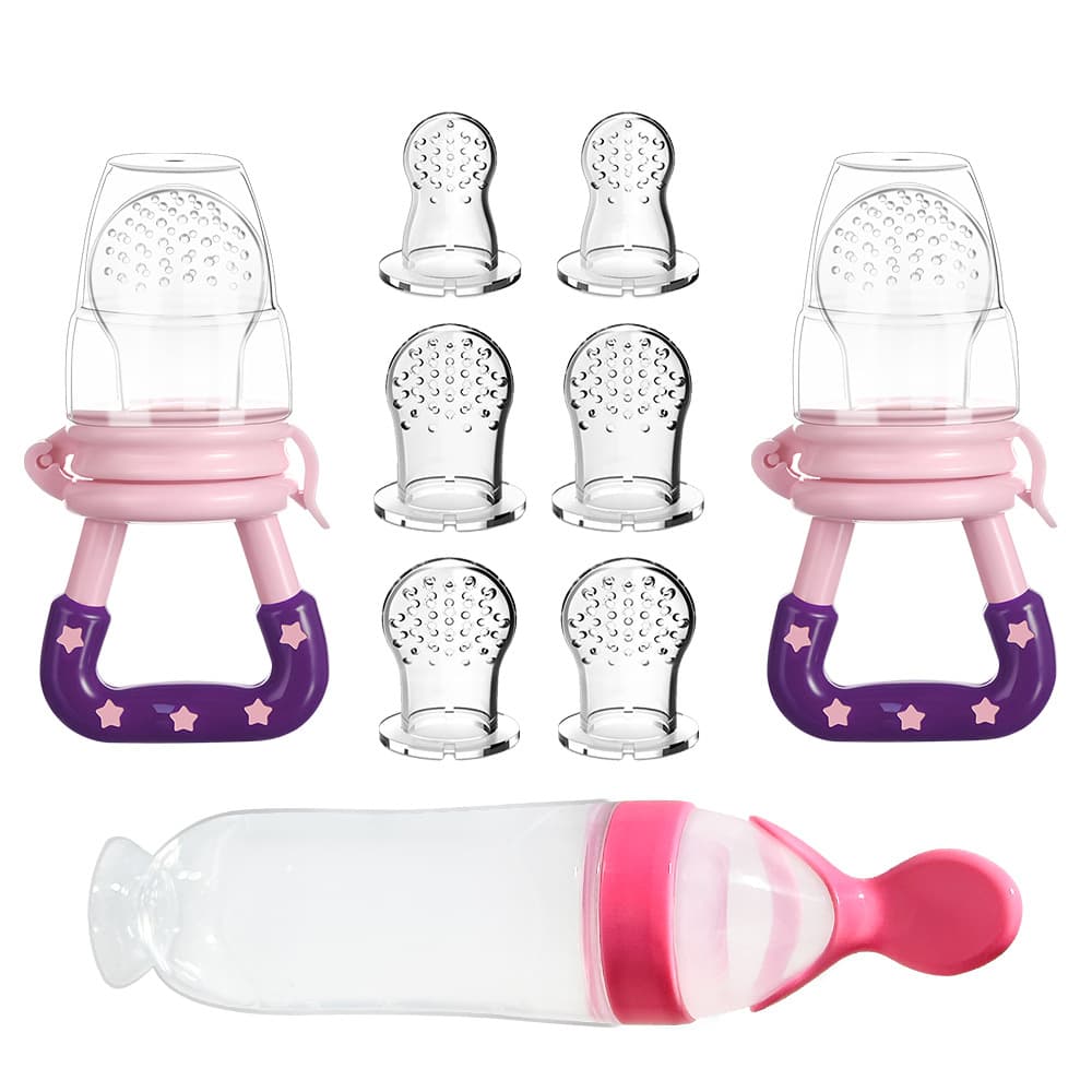 Baby Rice Paste Suction Bottle Teether Set with Squeeze Spoon Feeding Spoon Silicone Rice Cereal Feeder Bottle Factory Direct