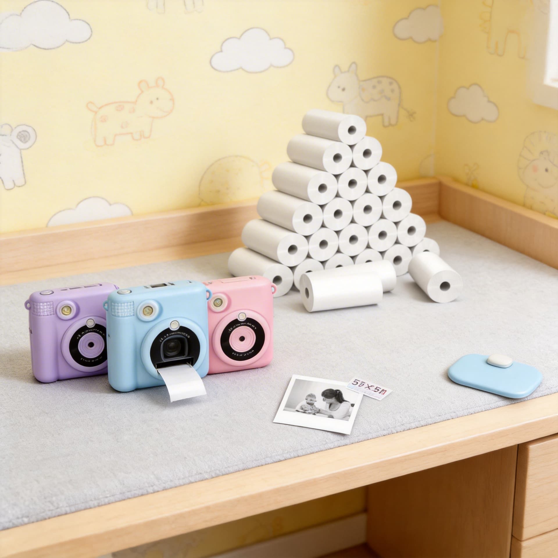 Thermal Paper for Kids Camera, Miao Miao Ji, 57x25mm Three-Proof Thermal Paper, Kids Instant Print Sticker Paper