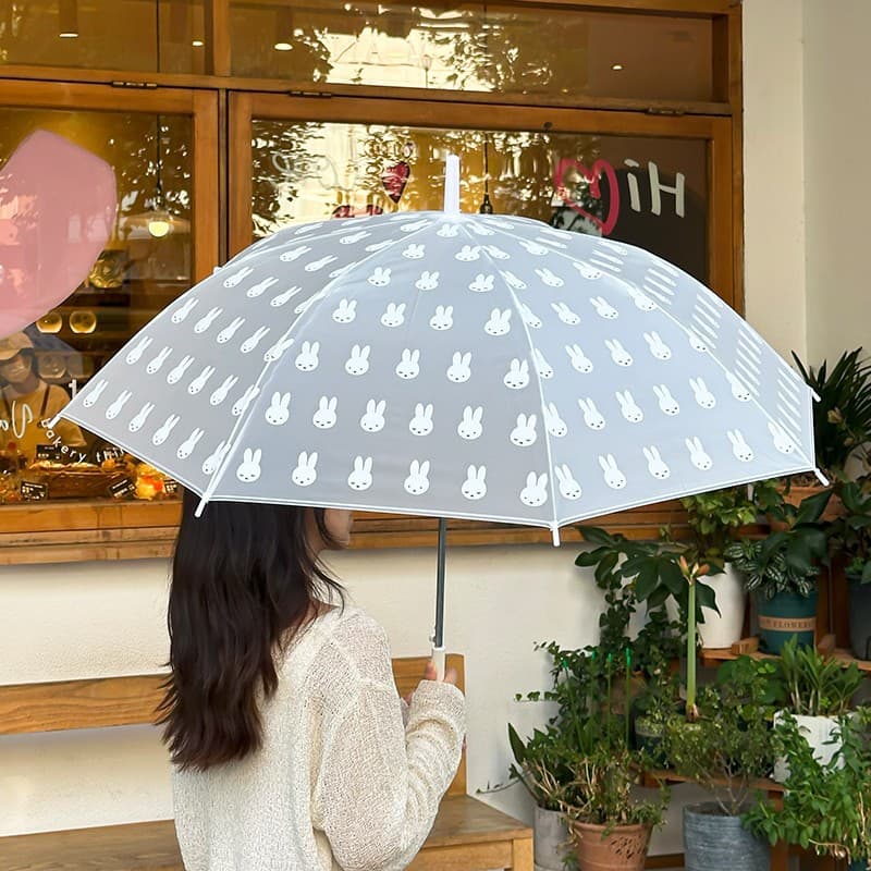Genuine Miffy Umbrella with Frosted Transparent Long Handle, Cute Doll Head Shaft, Straight Rod Rain Umbrella