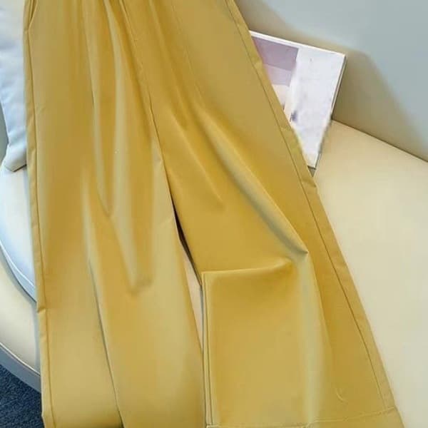 Women's Lightweight Nine-Point Pants, Summer Casual High-Waist Slim-Fit Elastic Waist Wide-Leg Pants with Drapey Feel