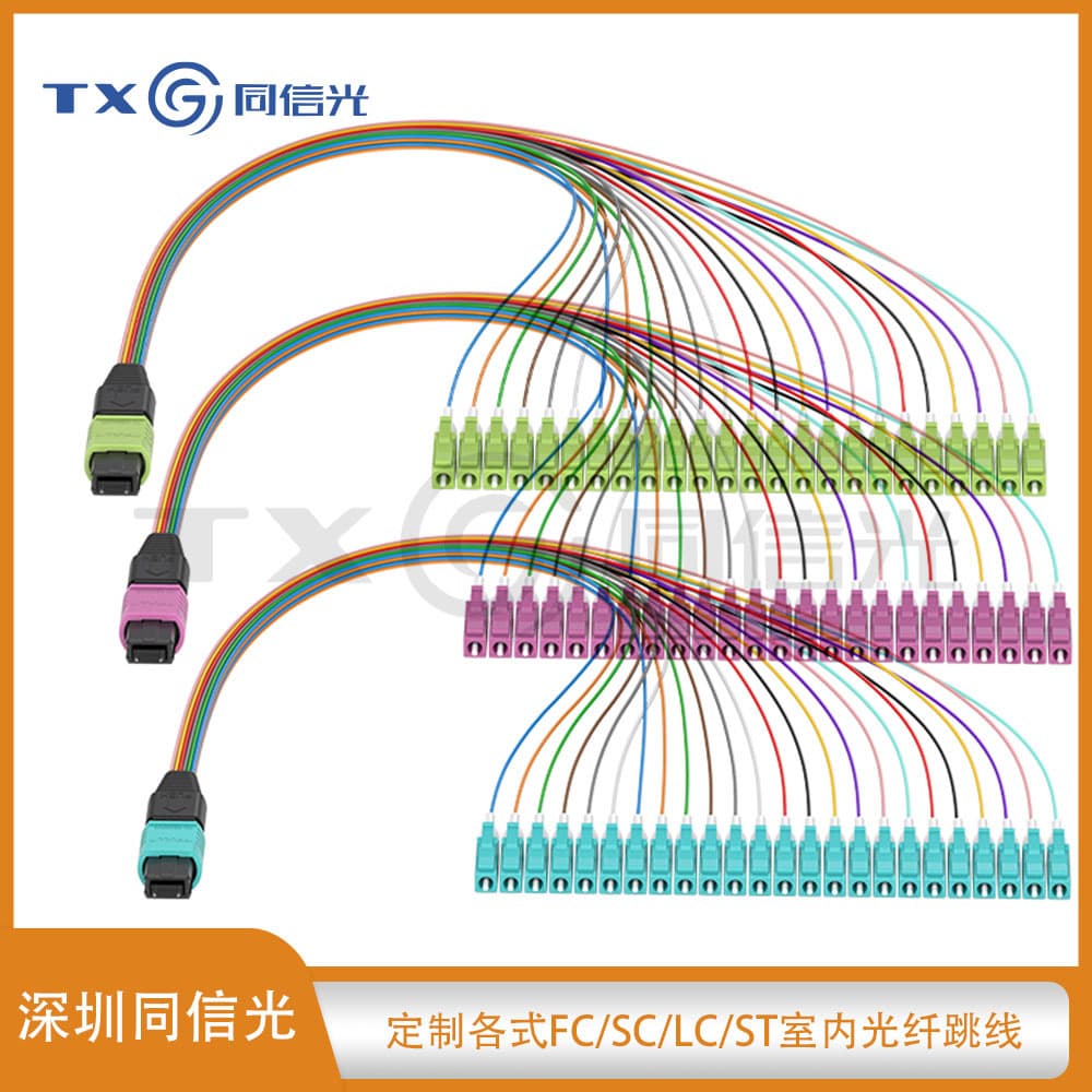 MPO male-24LC 24-core OM3/OM4/OM5 multi-mode 10G optical fiber jumper 0.9mm transfer type