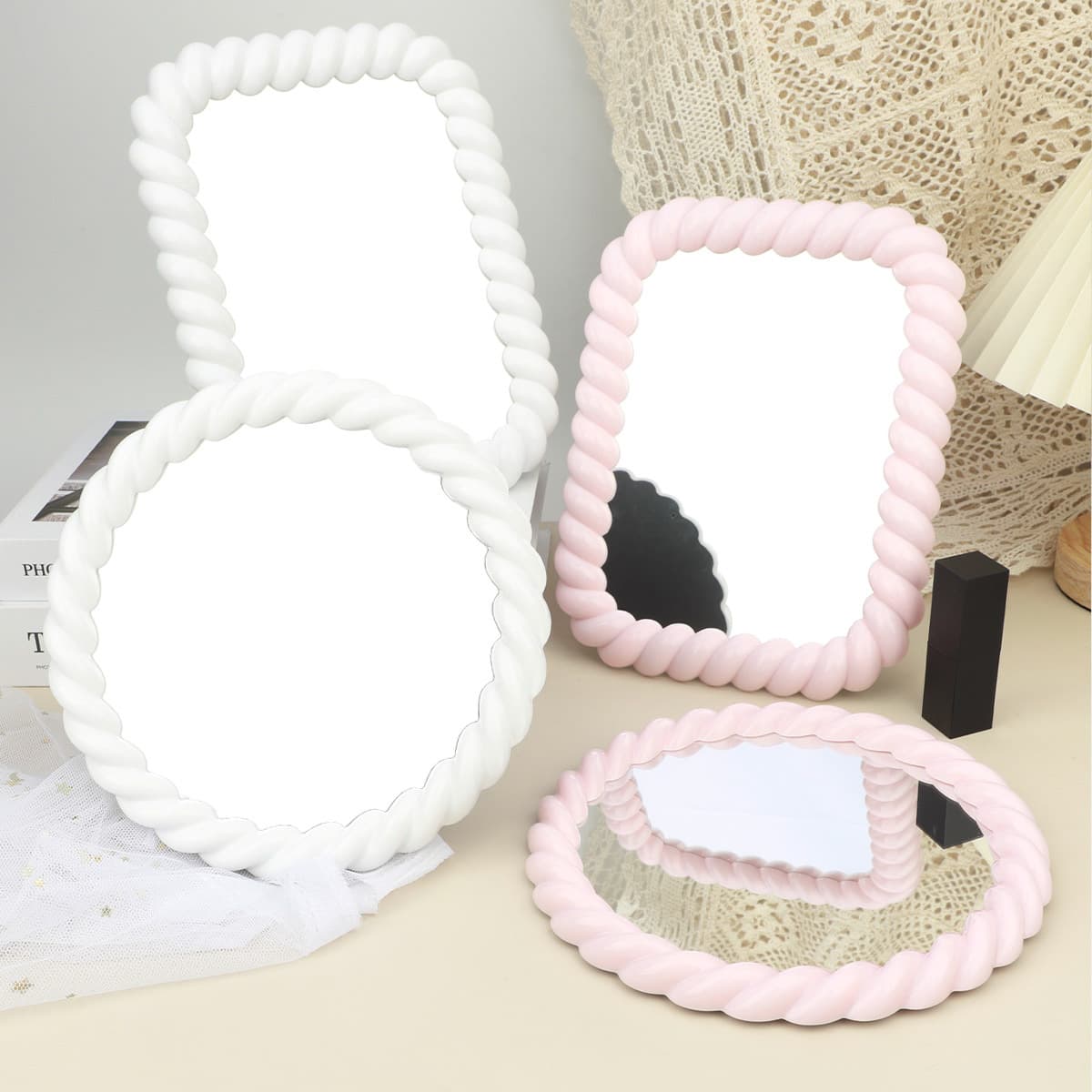 Convenient home cream-style makeup mirror, round, cute, irregular beauty mirror, touch-up tabletop makeup mirror, in stock