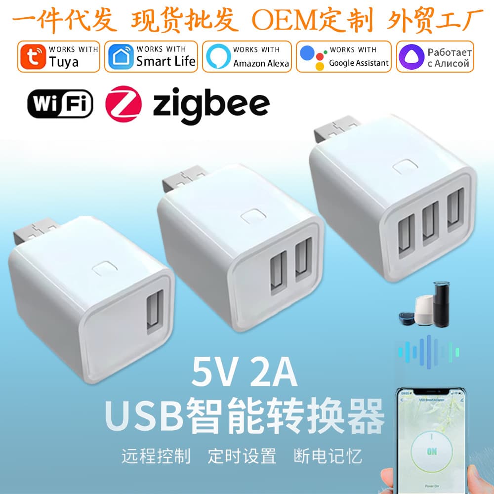 Cross-Border Hot-Selling Tuya WiFi Smart Converter 5V App Remote Timing Control USB Smart Remote Control Socket