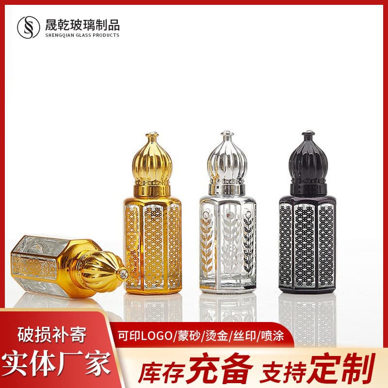 Simple Thickened Electroplated Octagonal Essential Oil Bottle Cosmetic Glass Bottle Perfume Sample Refill Bottle Massage Roller Ball Bottle