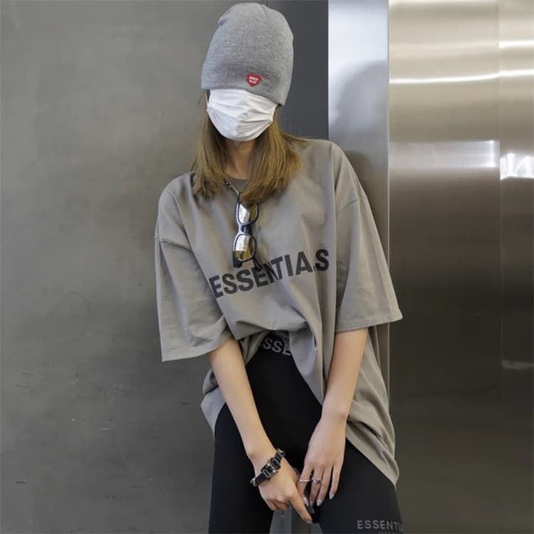 FOG STACK Essentials Silicone Letter Short Sleeve T-Shirt High Street Unisex Loose Fit Tee