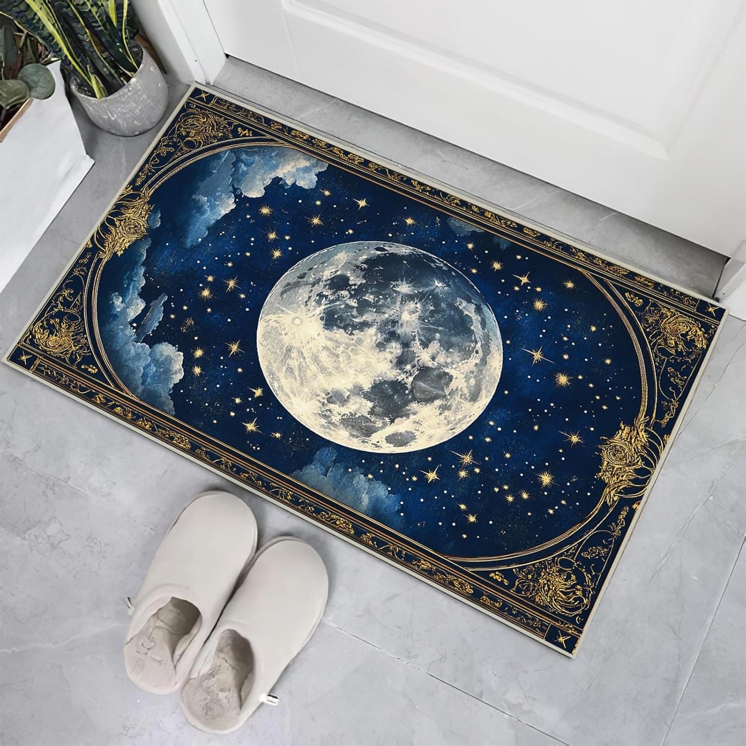 Cross-border Supply Crystal Velvet Retro Gilt Star Moon European-style Entryway Doormat Home Carpet Decoration