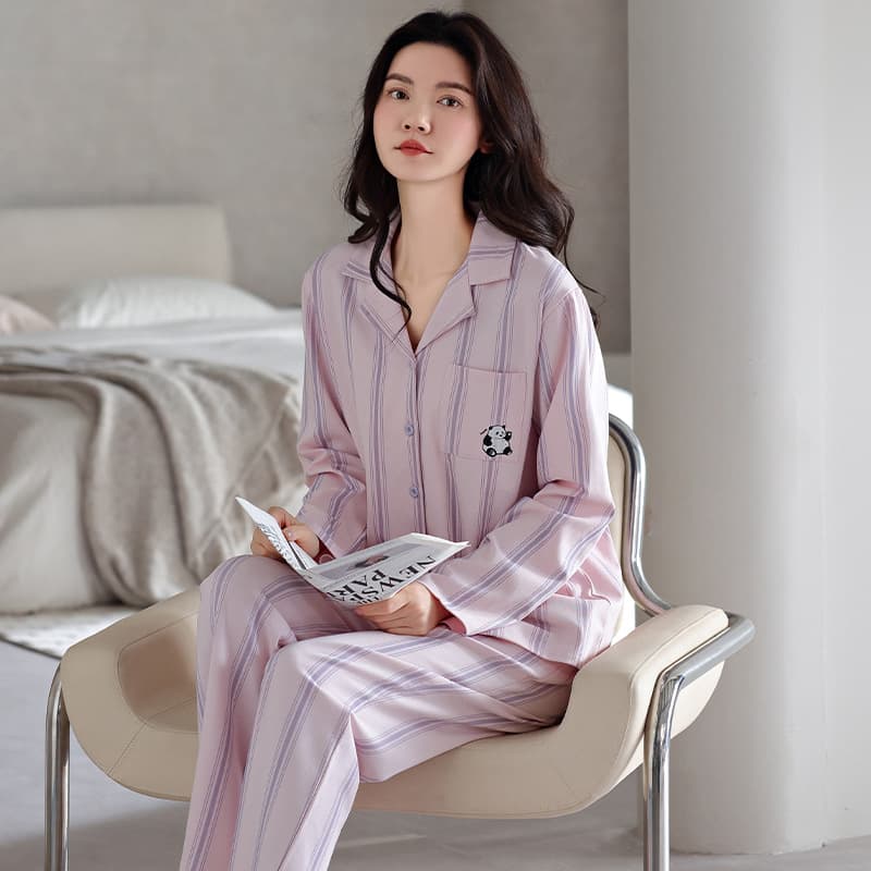 Pajamas for women spring and autumn pure cotton long-sleeved 2025 new fashion striped sweet style cotton home wear set