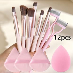 6/8/12-Piece Mini Makeup Brush Set: Eyeshadow Brush, Concealer Brush, Eyelash Separator, Puff Set, Portable Travel Kit
