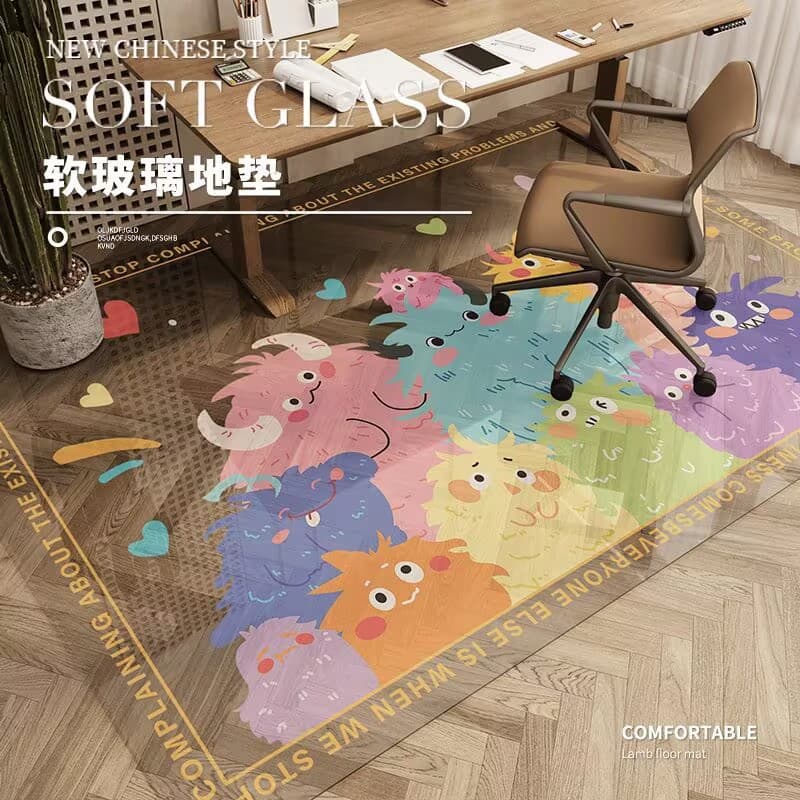 Square Soft Glass Chair Mat for Study Bedroom Office Computer Chair Floor Protector Waterproof PVC Transparent Pad
