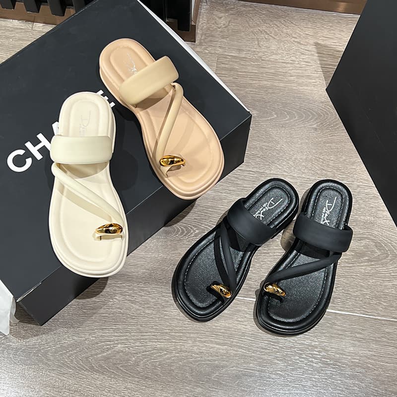 Cross-border Leisure Fashion Slippers Outerwear Women's Slippers 2025 Summer New Women's Comfortable Thick-Soled Sandals Wholesale