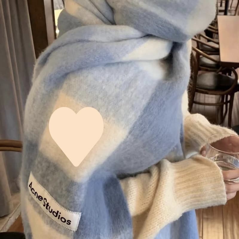 Autumn/Winter New Thickened Warm Rainbow Plaid Scarf with European/American Loop Yarn and Chunky Tassel Color-block Shawl
