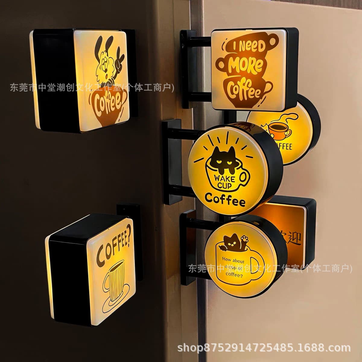 Mini Cat Coffee Series Light-Up Sign Fridge Magnet Creative Glow Fridge Magnet Wholesale Cute Decoration