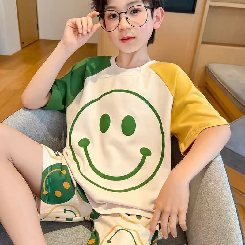 2025 New Children's Pajamas Summer Cotton Short Sleeve Thin Set for Boys and Teens