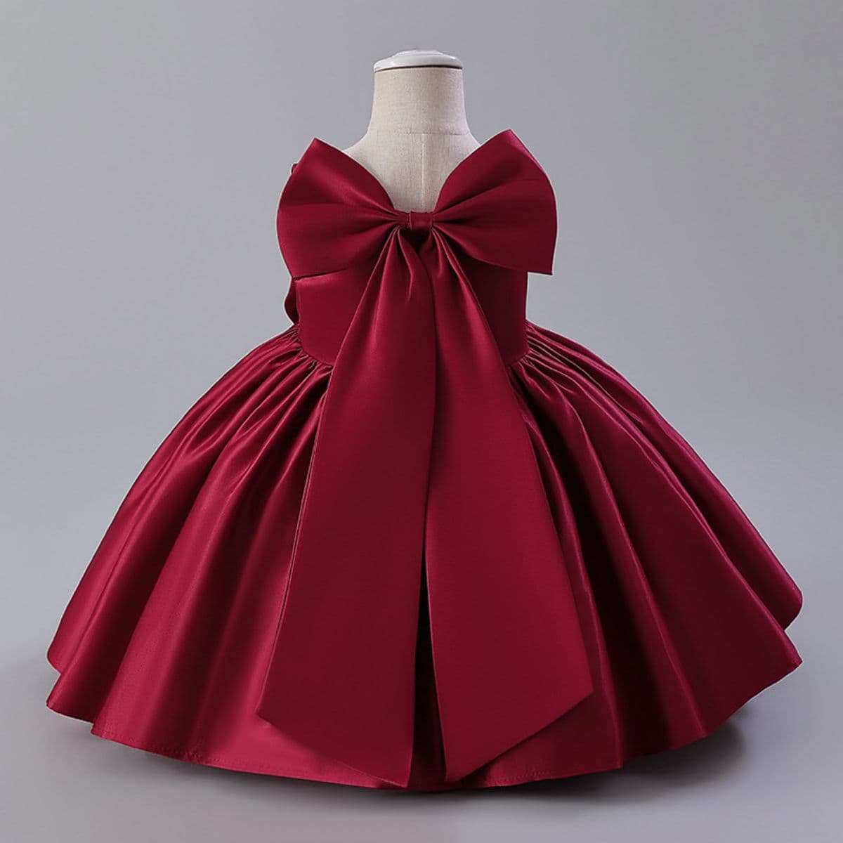 New European and American Children's Birthday Dress for 1-Year-Old Girls, Large Bow Satin Flower Girl Wedding Dress Wholesale