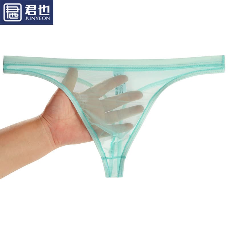 Junye Men's Mesh Transparent Underwear Ultra-Thin Bare Feel Thong Sexy Pouch Breathable Summer Trendy Young Men's Briefs