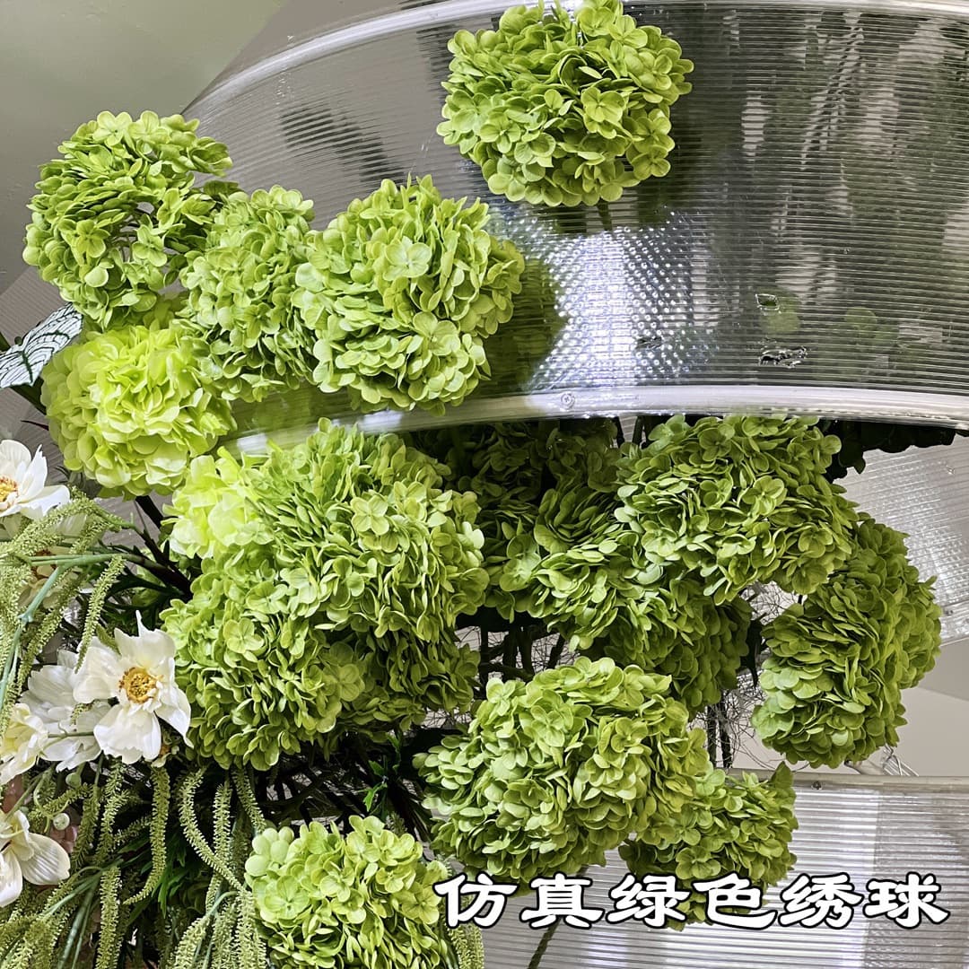 Dark Green Hydrangea Wedding Artificial Flower Wholesale Forest-Style Green Snowball Viburnum Wedding Hall Soft Decoration Party Decoration Fake Flower