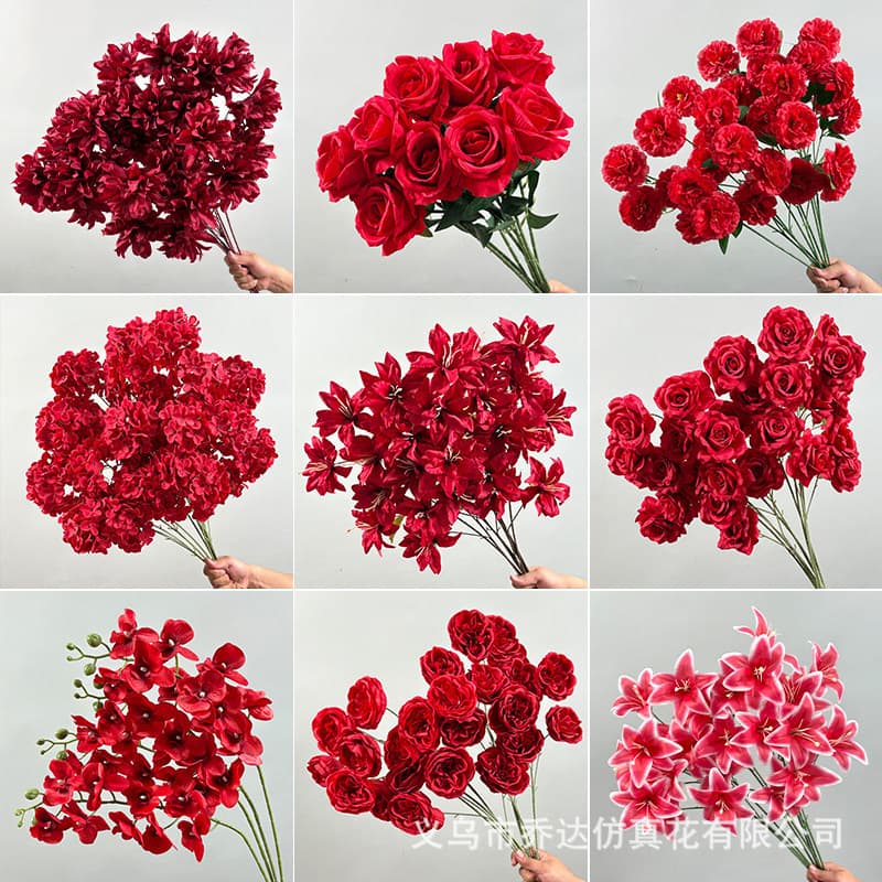 Realistic red artificial flowers for wedding decoration, aisle arrangement, stage floor decor, wedding floral art