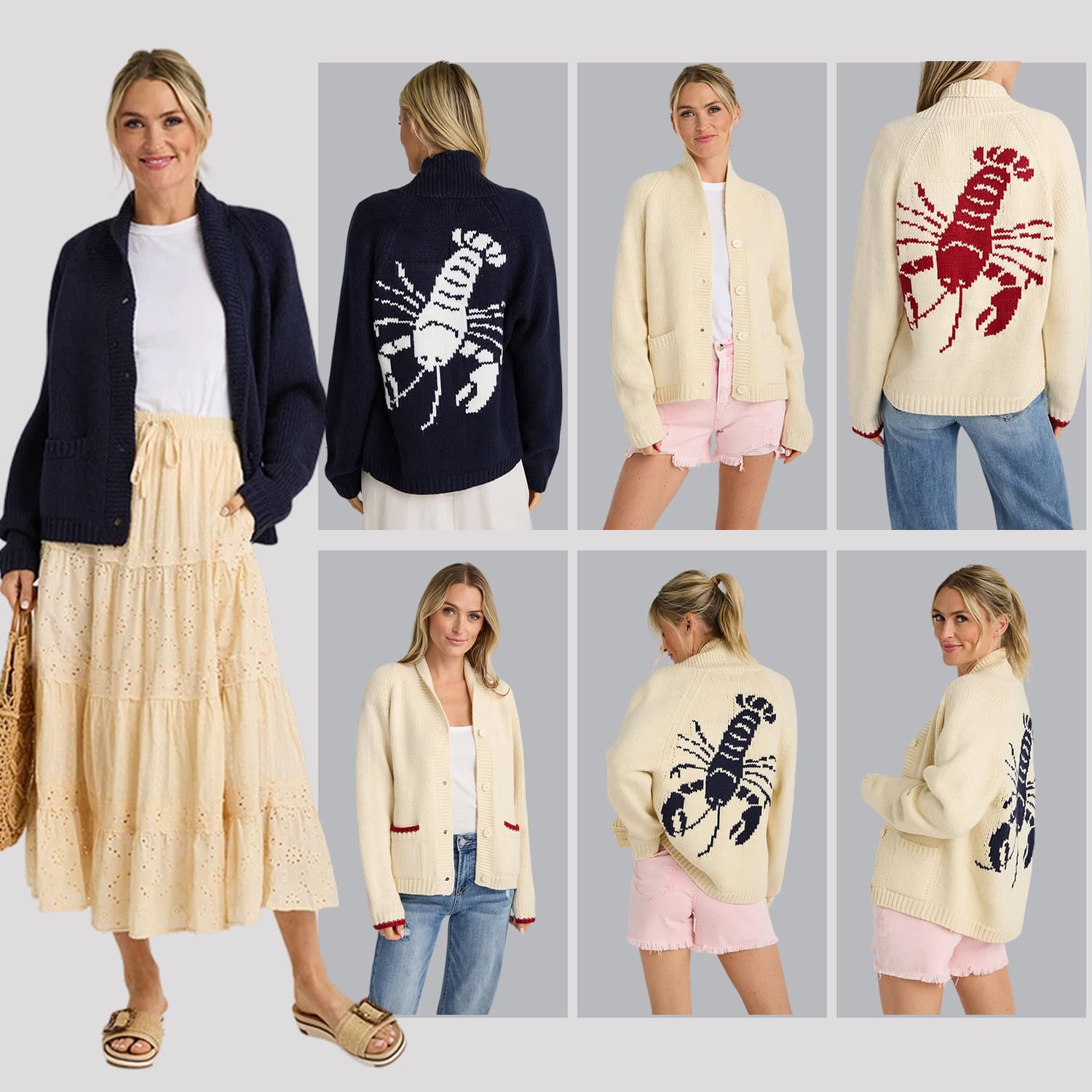 European and American 2024 winter sweater women's casual commuting single-breasted cardigan long-sleeved shrimp print knitted cardigan
