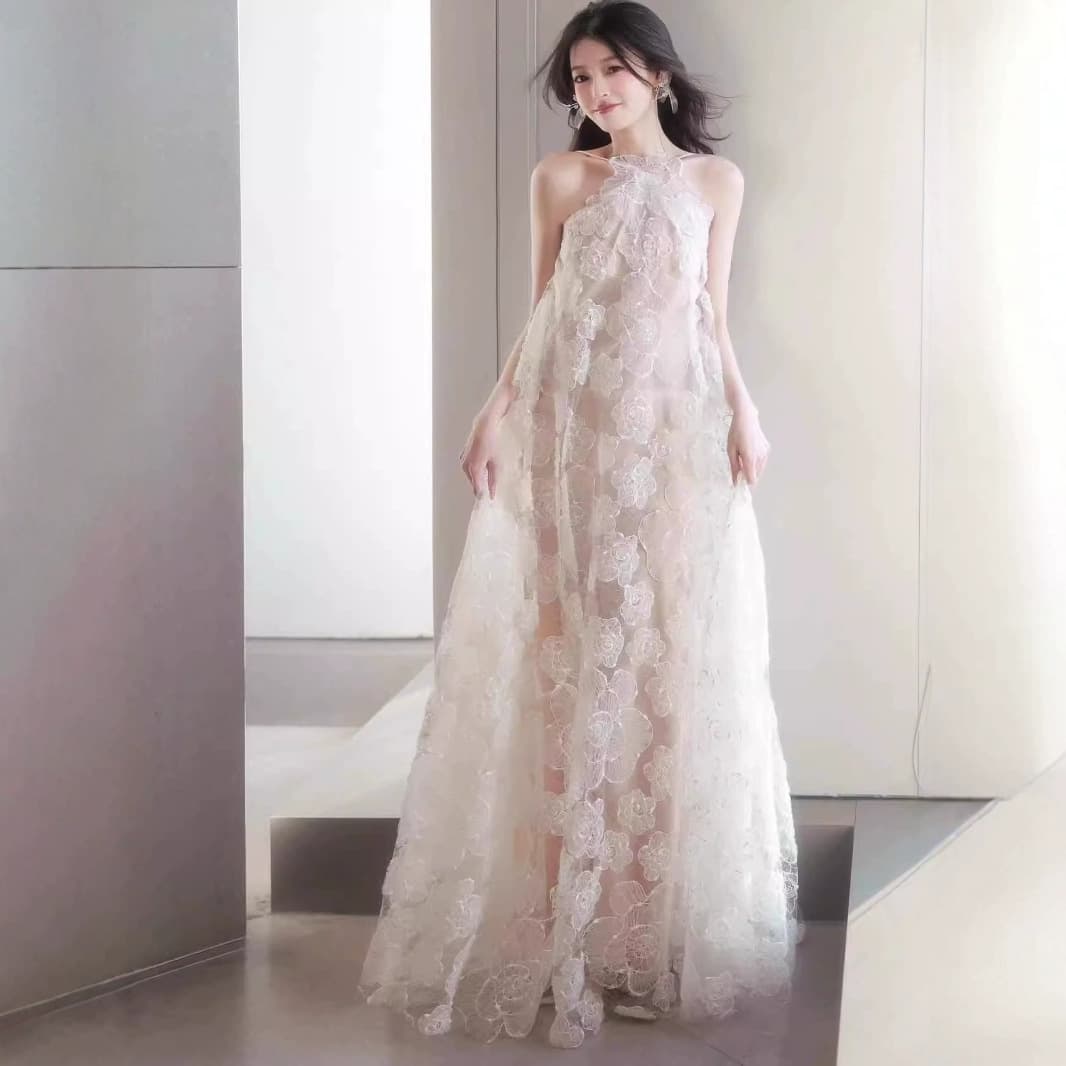 Ethereal Morning Robe for Bride, Light Luxury Niche Wedding Dress, Forest-Inspired Elegant Lace Dress for Morning Photo Shoot, Sweet Style