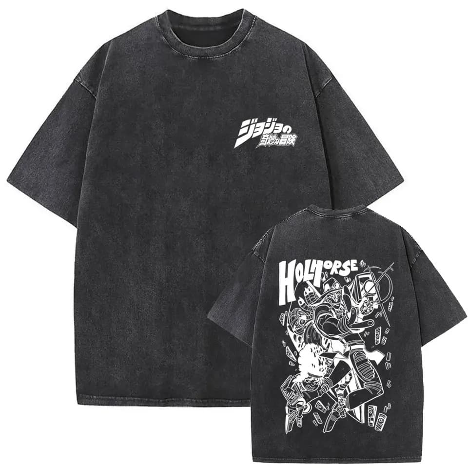 Graphic Comic Horse T-Shirt Casual Streetwear T-Shirt Apparel Men Washed Cotton Anime Retro Men Adventure olH Re