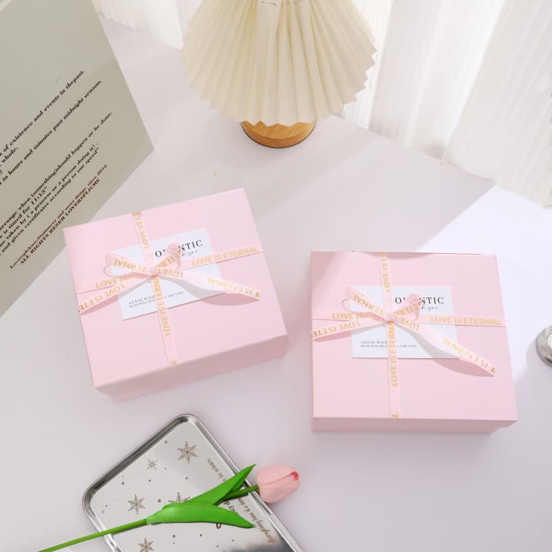 Nurses Day Pink Bow Square Packaging Gift Box Bestie Birthday Baking Gift Box Wedding Accompanying Gift Box