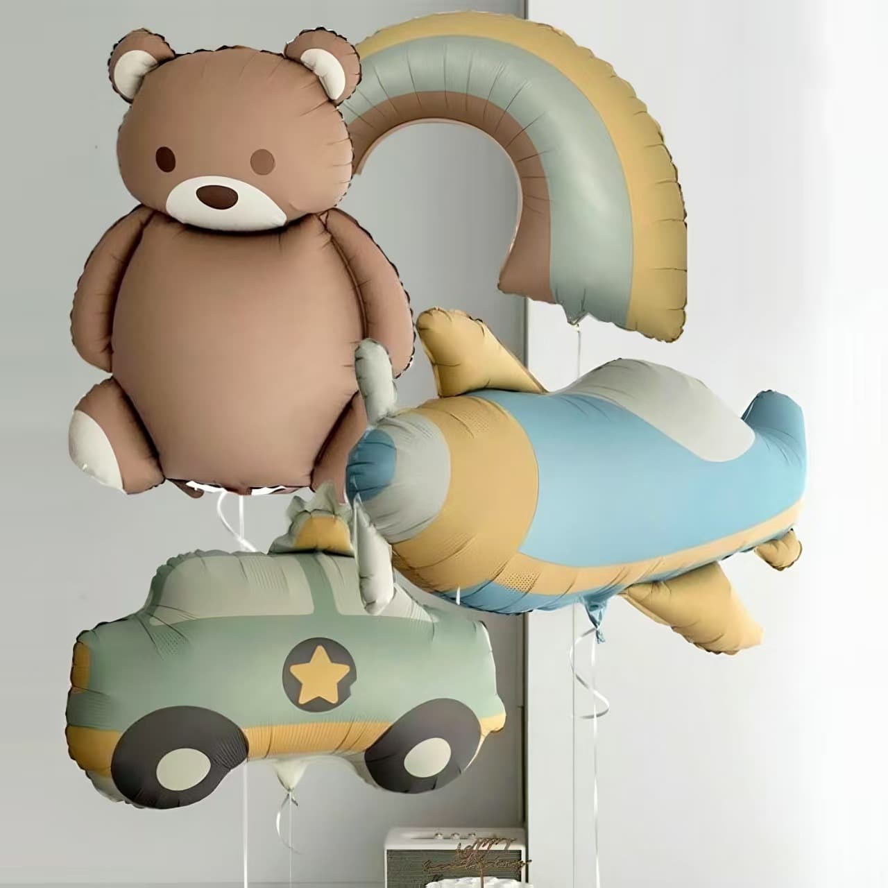ins cute matte frosted car airplane bear rainbow aluminum film balloon children's birthday first birthday arrangement balloon