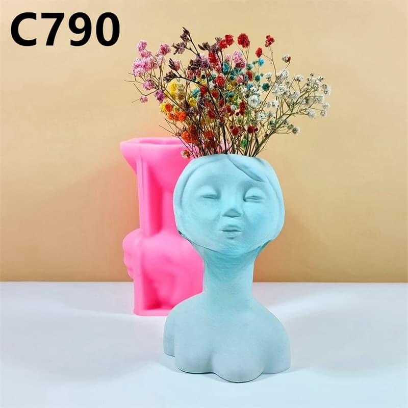 Creative Portrait Silicone Mold Plaster Vase for Dried Flower Arrangement, Home Living Room Tabletop Decorative Ornament C790