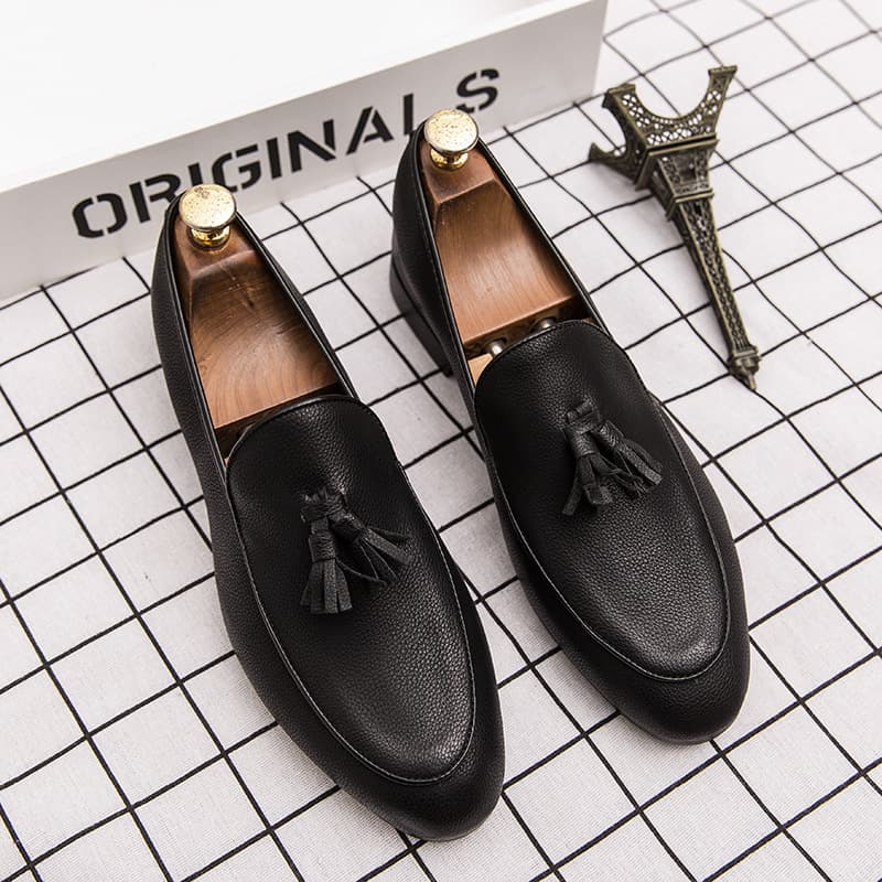 Summer British Leather Shoes for Teenagers, Soft Leather Korean Trendy Slip-on Loafers, Bean Shoes, Hairstylist Casual Shoes