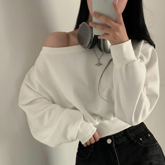 Chic Sexy Pure Desire Off-Shoulder Cropped Sweatshirt Women Loose Versatile Long Sleeve Solid Color Hoodie Women Trendy