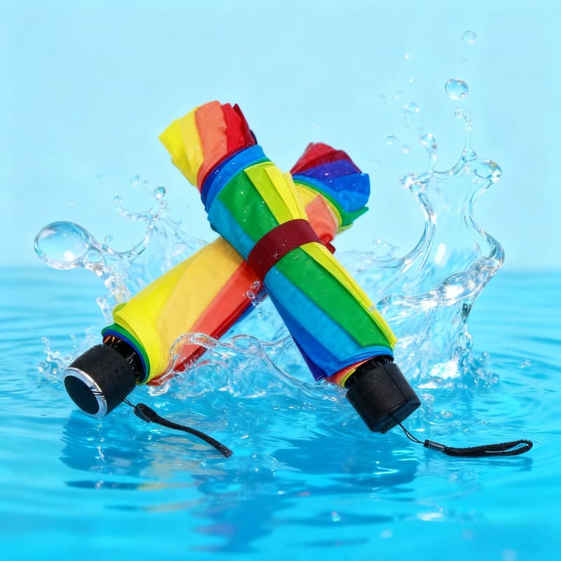 Rainbow Seven-Color Folding Umbrella Student Creative Double Extra-Large Reinforced Durable Small Fresh Sweet All-Weather Umbrella