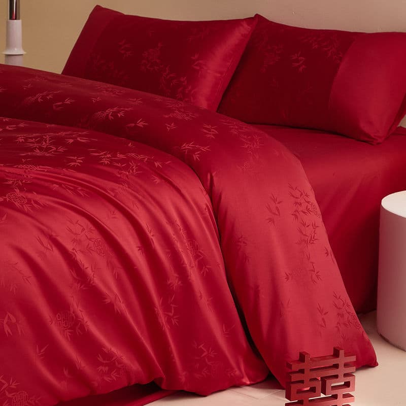 Wedding New Chinese Washed Cotton Red Bedding Jacquard Marriage Dowry Four-Piece Set Premium Full Set Wedding Factory