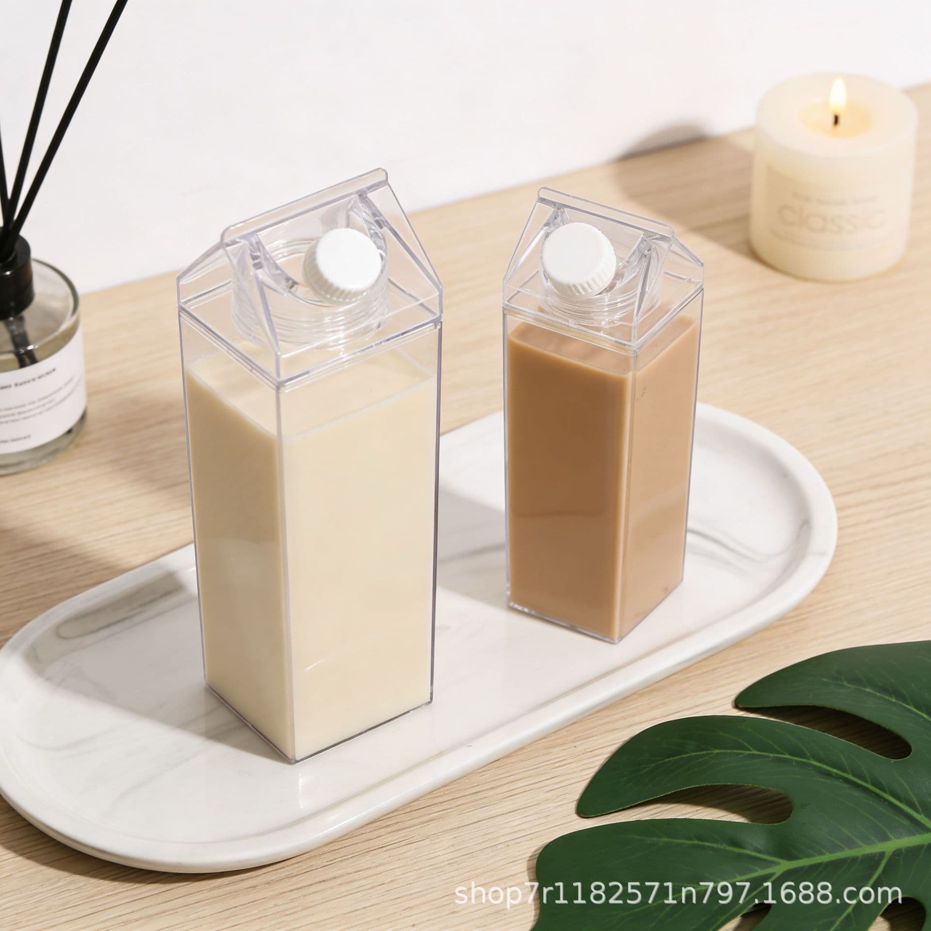 Square transparent plastic milk bottle 1000ML creative portable household beverage cup ins style beverage plastic cup