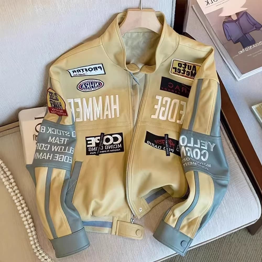 American Retro Motorcycle PU Leather Jacket for Men and Women, High-End Streetwear, Heavy-Duty Baseball Jacket