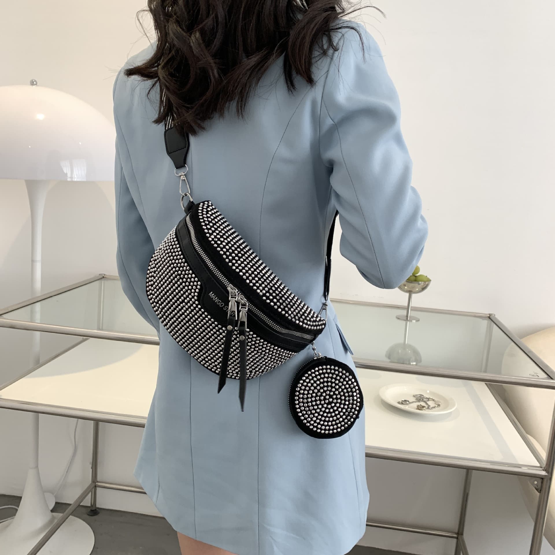 Crossbody Bag Women's 2022 New Fashion Simple Rhinestone Shoulder Bag Saddle Bag Trendy