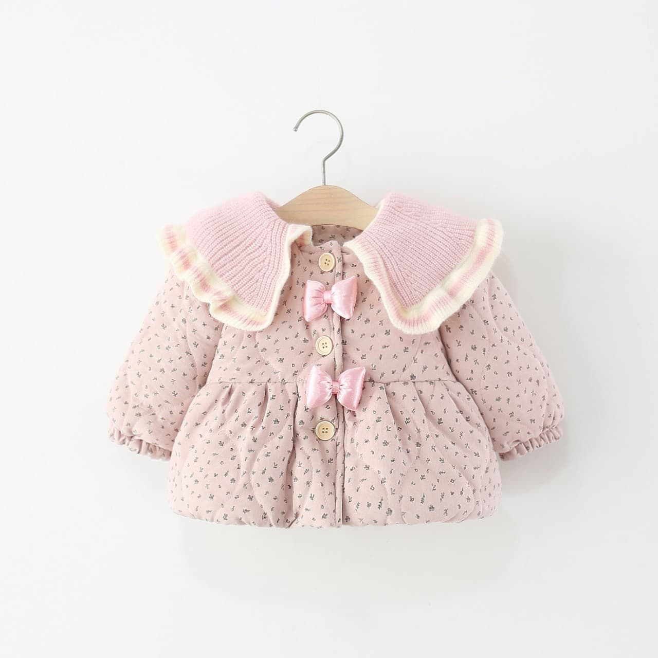 2025 Children's Clothing Winter Thickened Cotton Clothes Children's Wool Collar Sweet Floral Warm Cotton Jackets Baby Girl Cotton Clothes