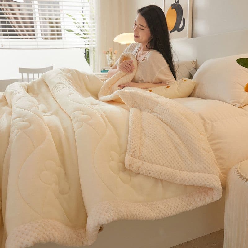 Winter cotton-filled thickened thermal milk fleece blanket office nap air conditioning blanket coral flannel sofa throw