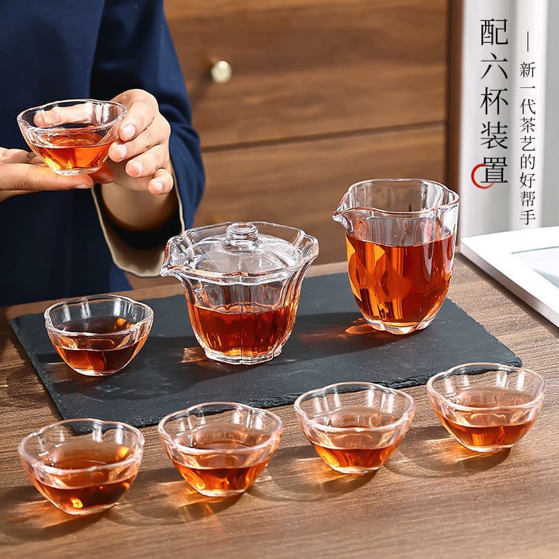 Transparent glass tea set, office guest gift box, home Kung Fu tea cup, thickened teapot for making tea