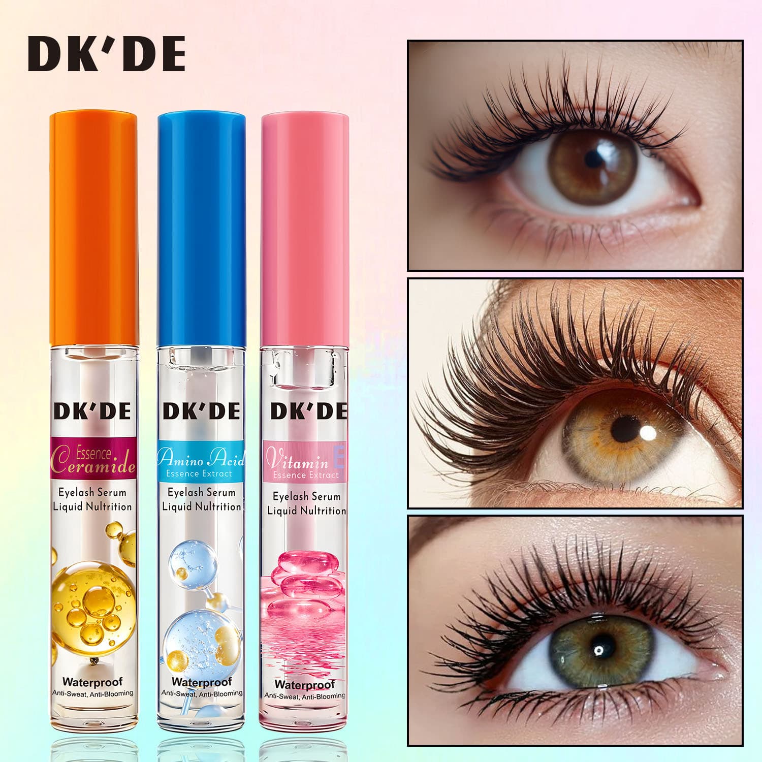 Cross-border Trade DKDE+ 3-Color Eyelash Serum Waterproof Thickening Lengthening Curling Non-Smudging Amazon Bestseller
